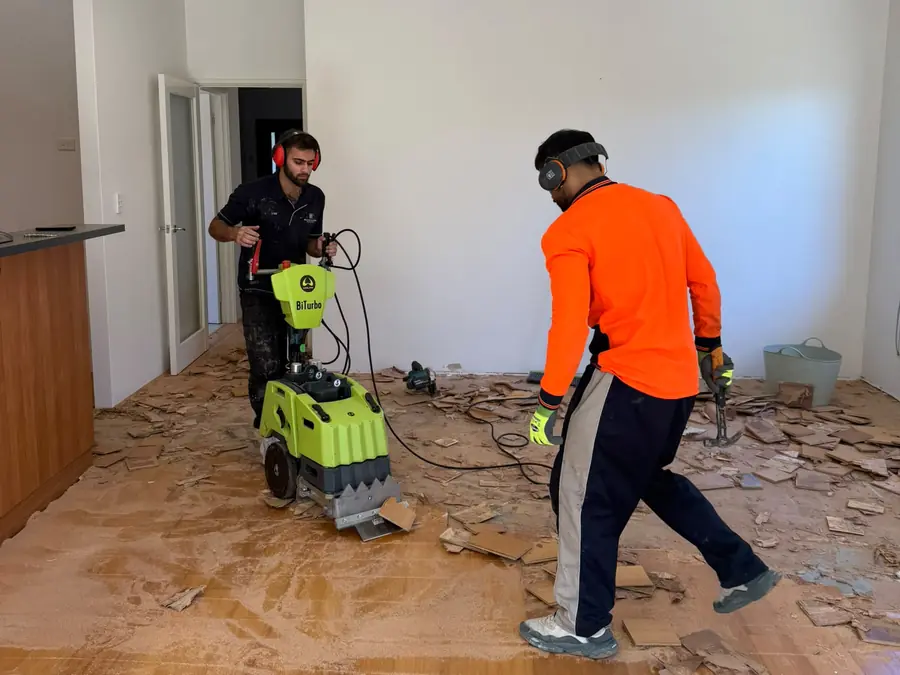 Old floors lifted, bagged and carted away