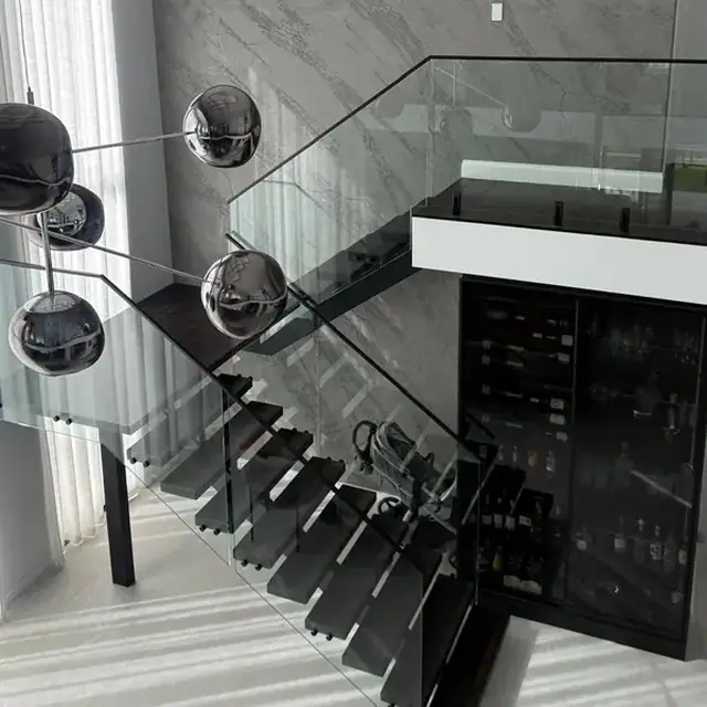 Timber staircase with glass balustrade in a Perth home